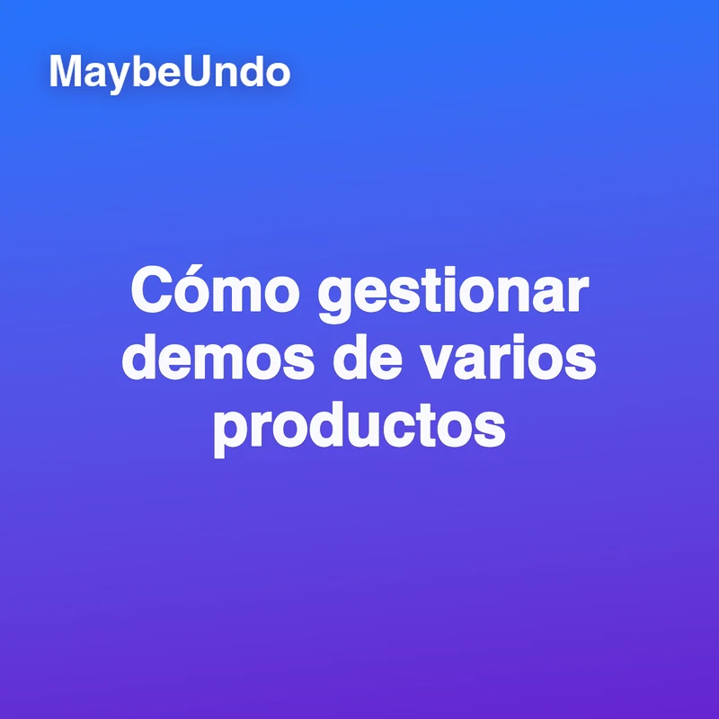 Gráfico de título MaybeUndo en azul y violeta con el texto « Cómo gestionar demos de varios productos »